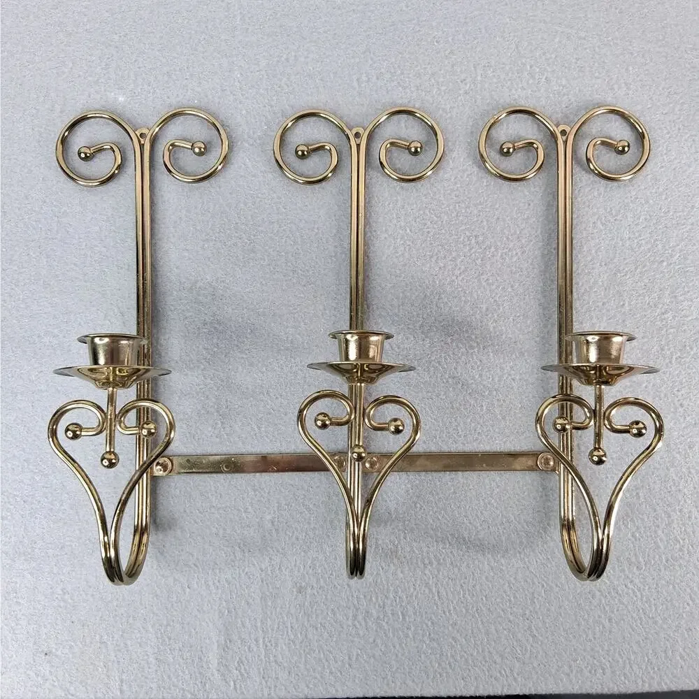 Home Interiors Brass Tone Triple Arm Candle Wall Sconce Adjustable Positioning